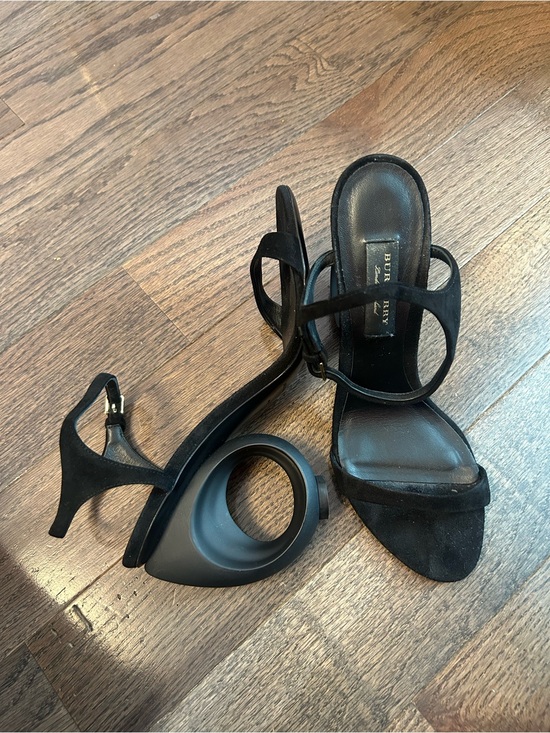 Burberry Shoes - Burberry Black Suede Strappy Open-Toe Heels. Size 38, US 7